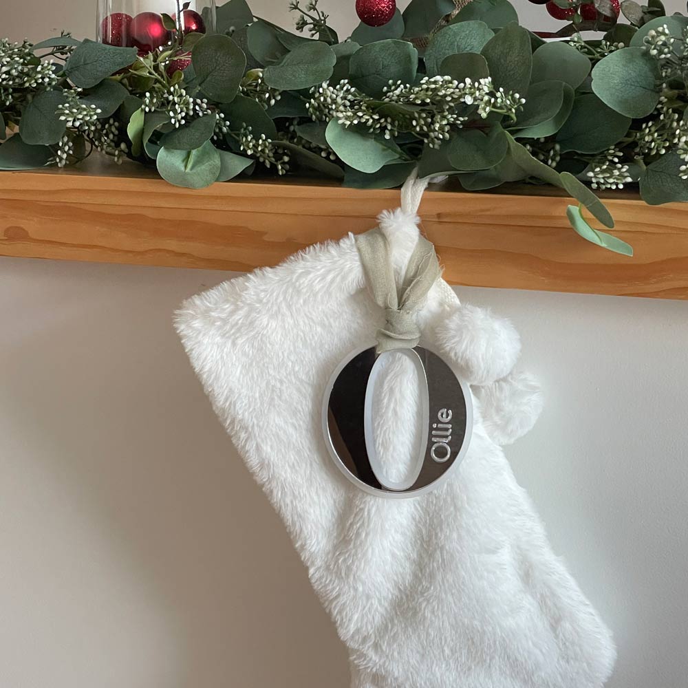 Christmas letter O ornament - silver mirror acrylic on white frost acrylic