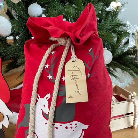 CHRISTMAS SACK OR STOCKING PERSONALISED TAG - ARCH WITH STAR