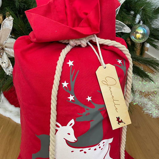 CHRISTMAS SACK OR STOCKING PERSONALISED TAG - REINDEER