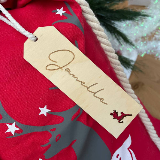 CHRISTMAS SACK OR STOCKING PERSONALISED TAG - REINDEER