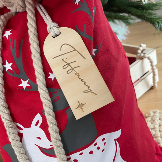 CHRISTMAS SACK OR STOCKING PERSONALISED TAG - ARCH WITH STAR