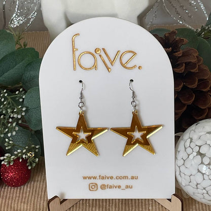 CHRISTMAS EARRINGS - LARGE MIRROR ACRYLIC STARS