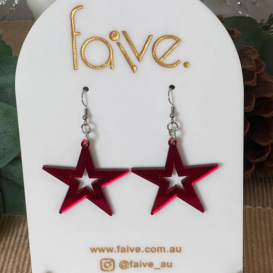 CHRISTMAS EARRINGS - LARGE MIRROR ACRYLIC STARS