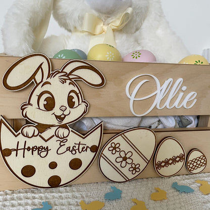 PERSONALISED WOODEN EASTER CRATE - ENGRAVED PEEKING EASTER BUNNY