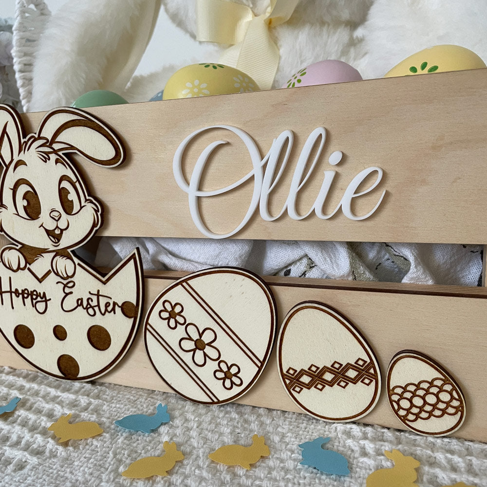 PERSONALISED WOODEN EASTER CRATE - ENGRAVED PEEKING EASTER BUNNY