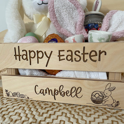 PERSONALISED WOODEN EASTER CRATE - BUNNY WITH EASTER EGG BASKET