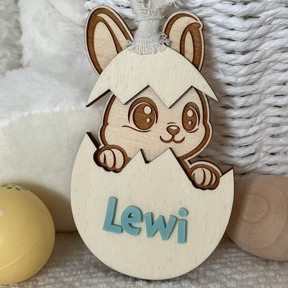 PERSONALISED EASTER BUNNY IN A CRACKED EGG TAG