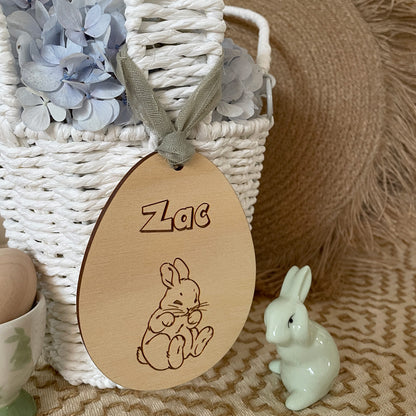 EASTER EGG SHAPED TAG WITH EASTER BUNNY SITTING