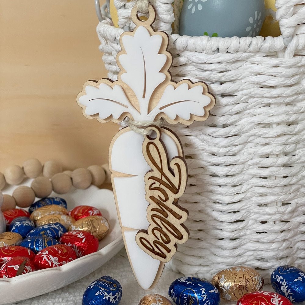 CARROT SHAPED EASTER TAG WITH HANGING NAME TAG